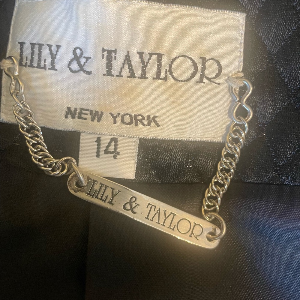 Lily & Taylor Elegant Black Quilted two piece skirt suit with Crystal Accent - Picture 9 of 10